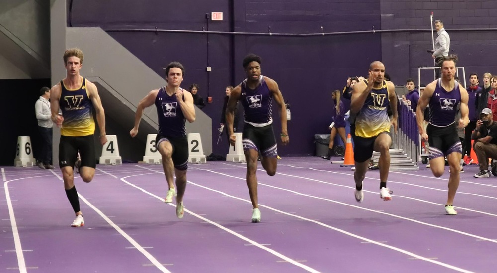 Tristan Routhier (left) and Tre Ford (second from right) in the Don Wright 60m final - Cameron Date