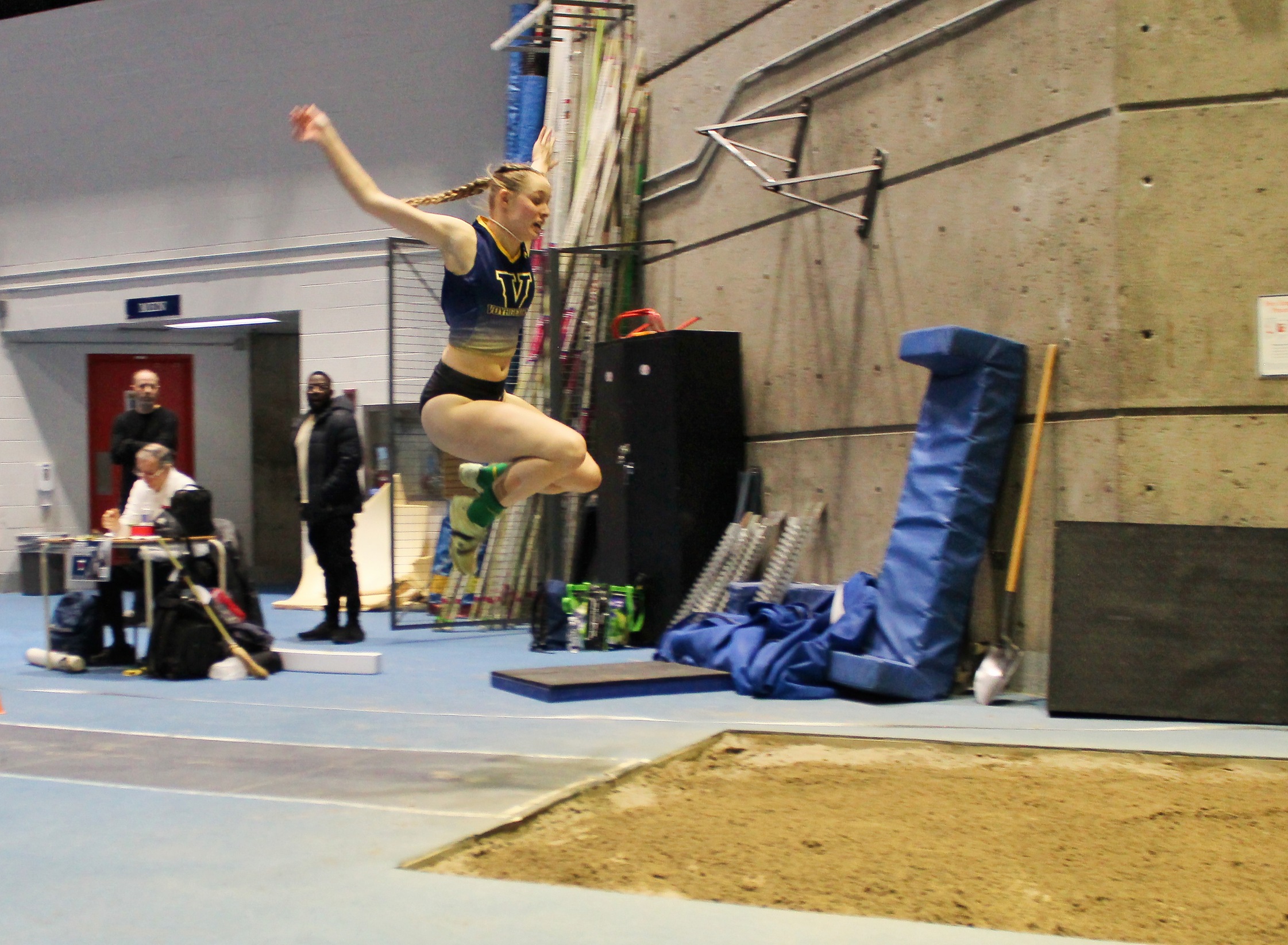 Shelly Hladin at the end of her long jump attempt - Mandy Radey